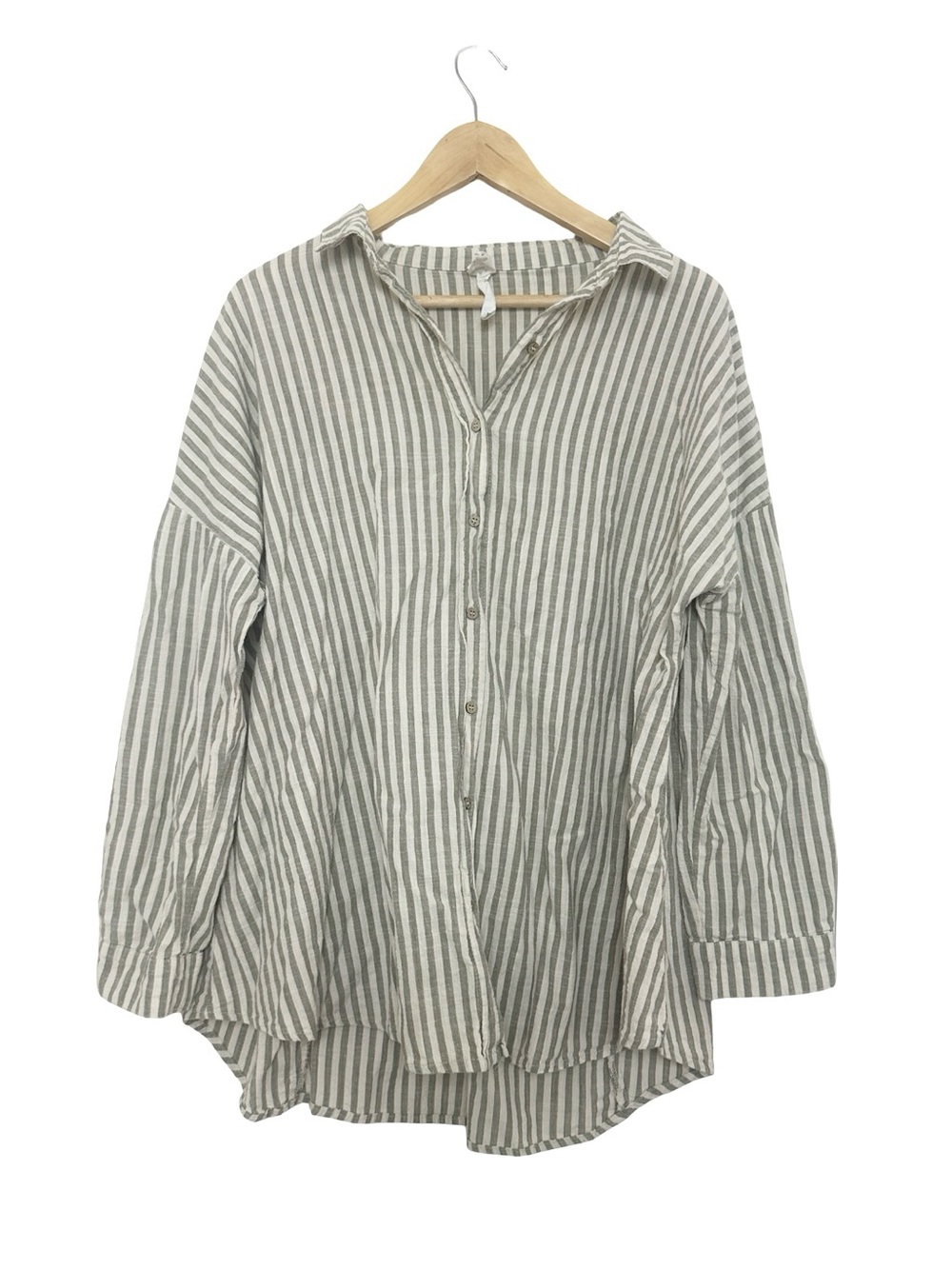 100% Organic Cotton Button Down Shirt Cotton On Body Olive Green Striped